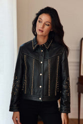 Veste en cuir noir cloutée - Firna