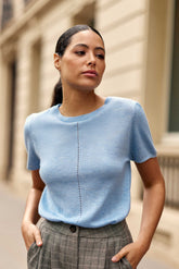 Pull manches courtes bleu - Mathilde