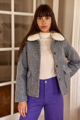 Manteau à col fausse fourrure gris - Nattie