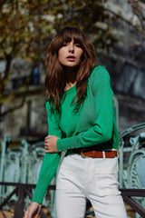 Pull col rond vert - Beatrice