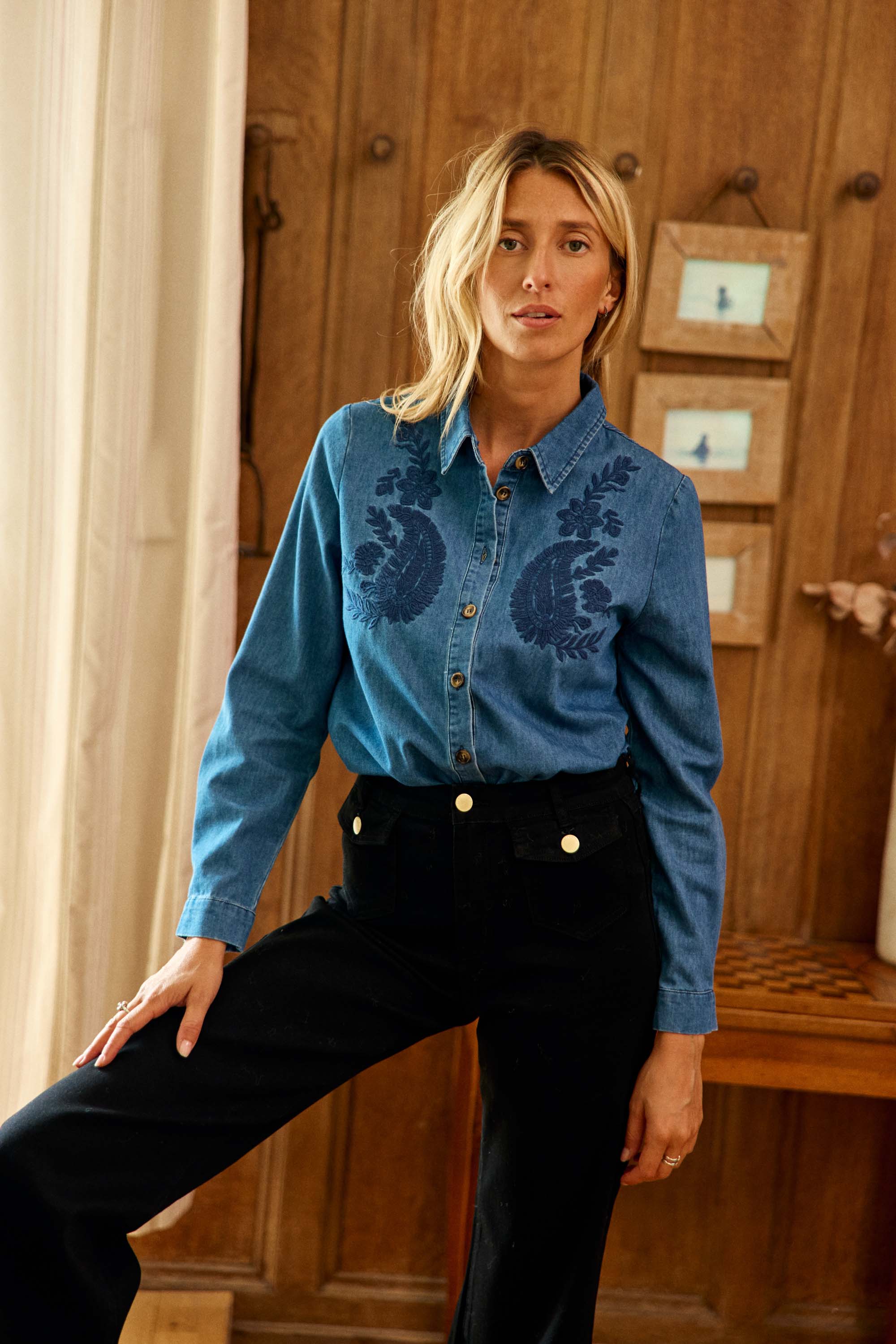 Chemise brodée stone - Clovy