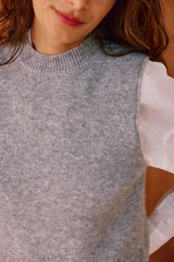 Pull sans manches gris chiné - Manda