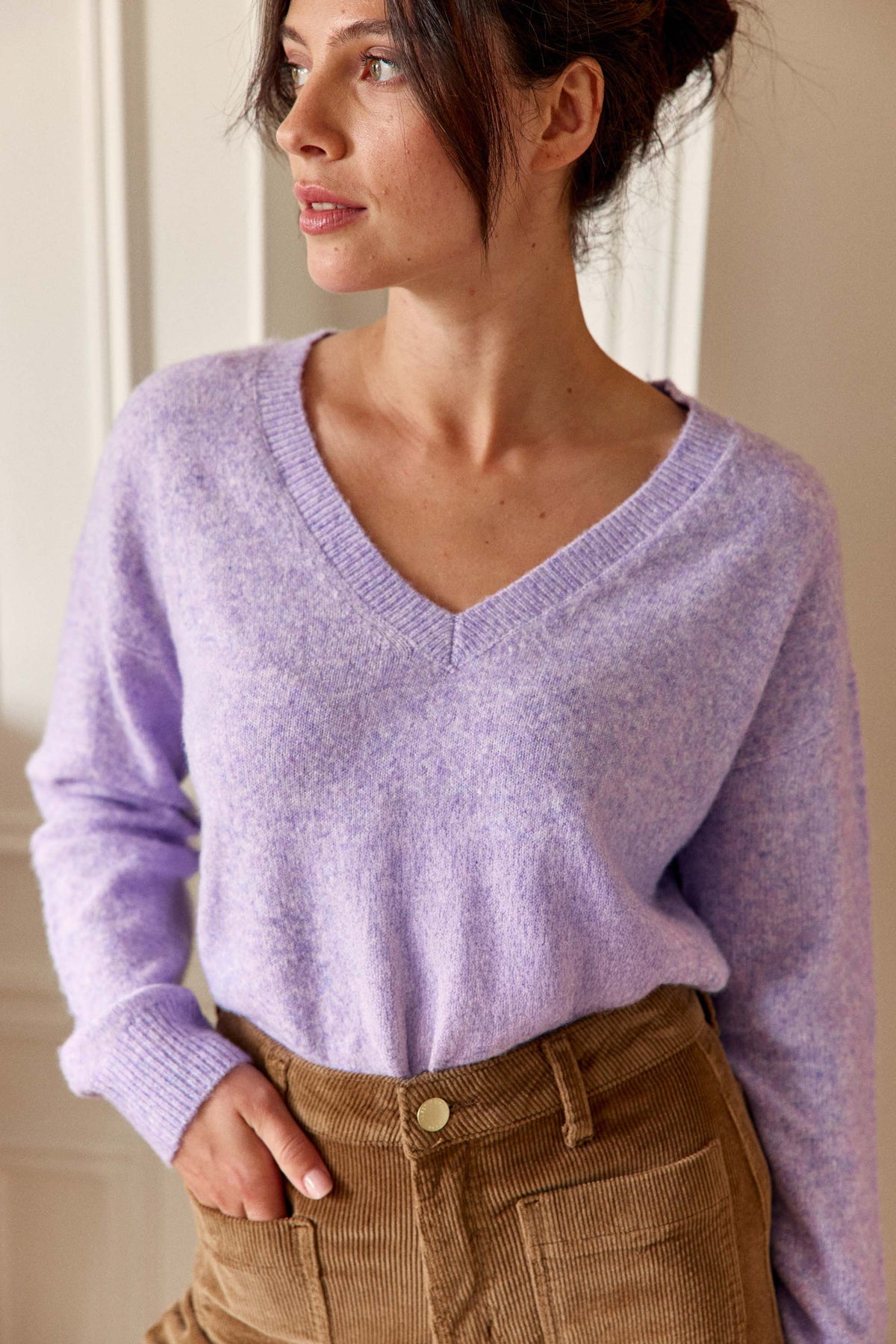 Pull col V parme - Mantia