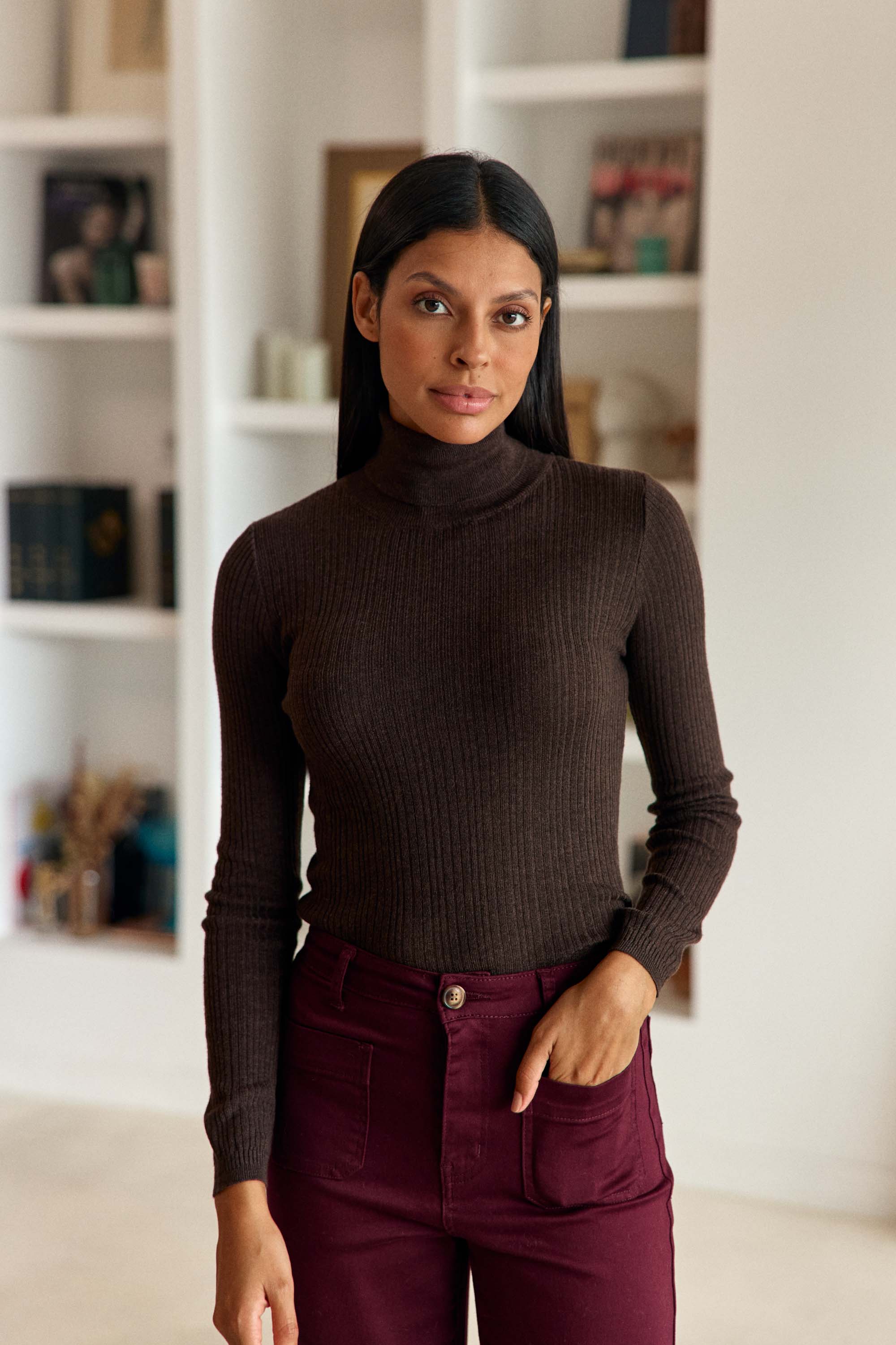 Pull col roulé marron - Melena
