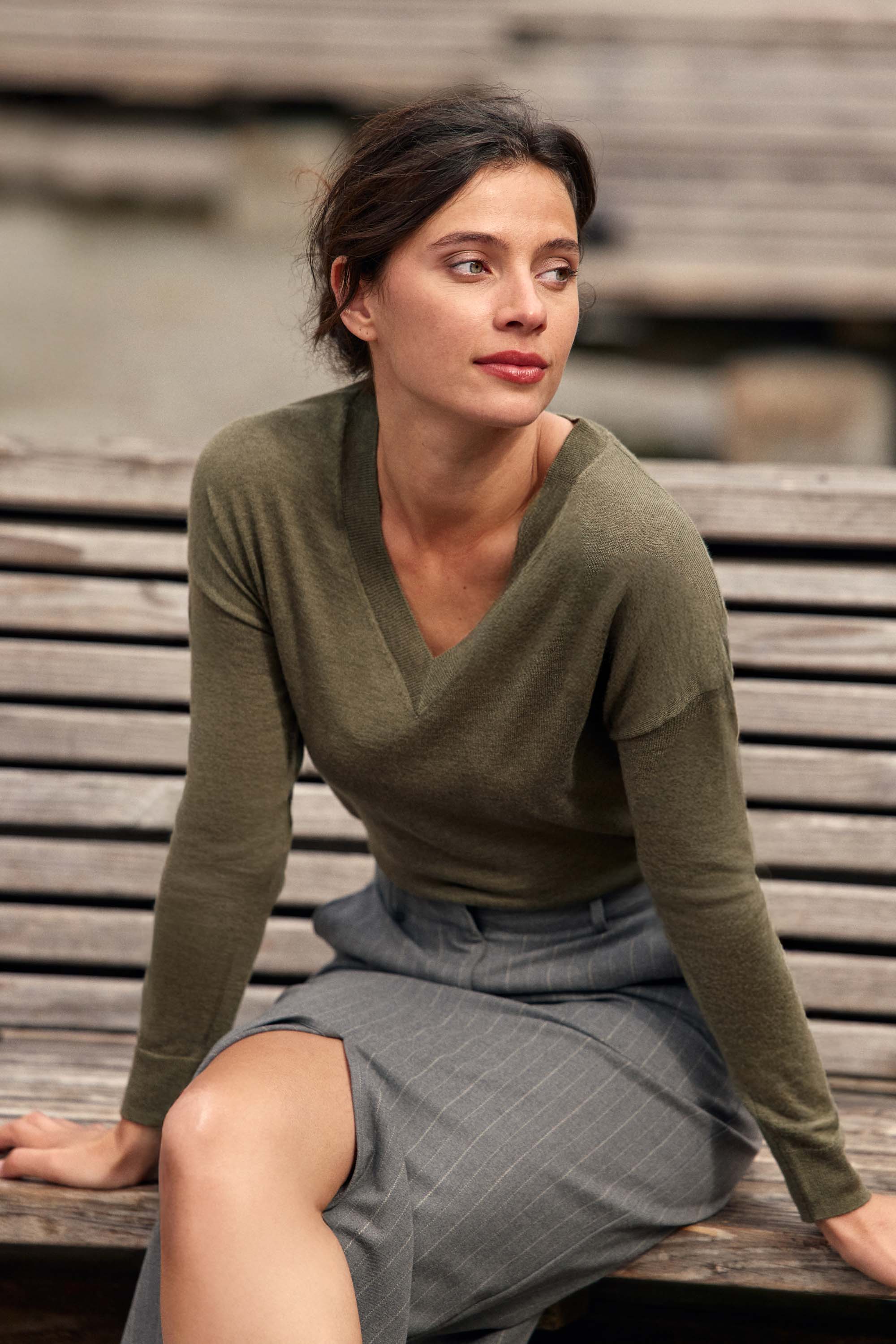 Pull col V kaki - Melya