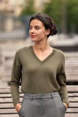 Pull col V kaki - Melya