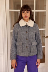 Manteau à col fausse fourrure gris - Nattie