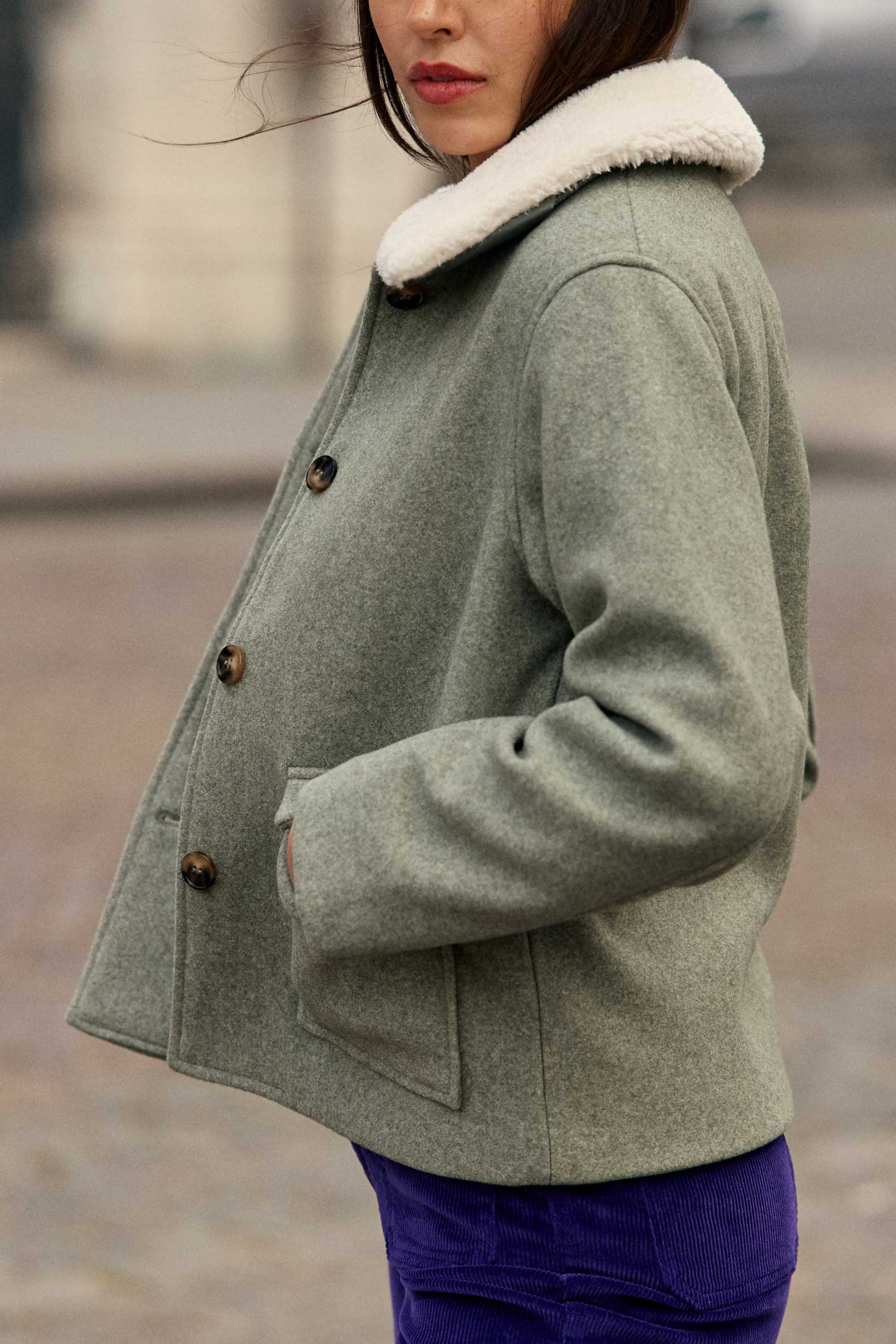 Manteau à col fausse fourrure kaki - Nattie