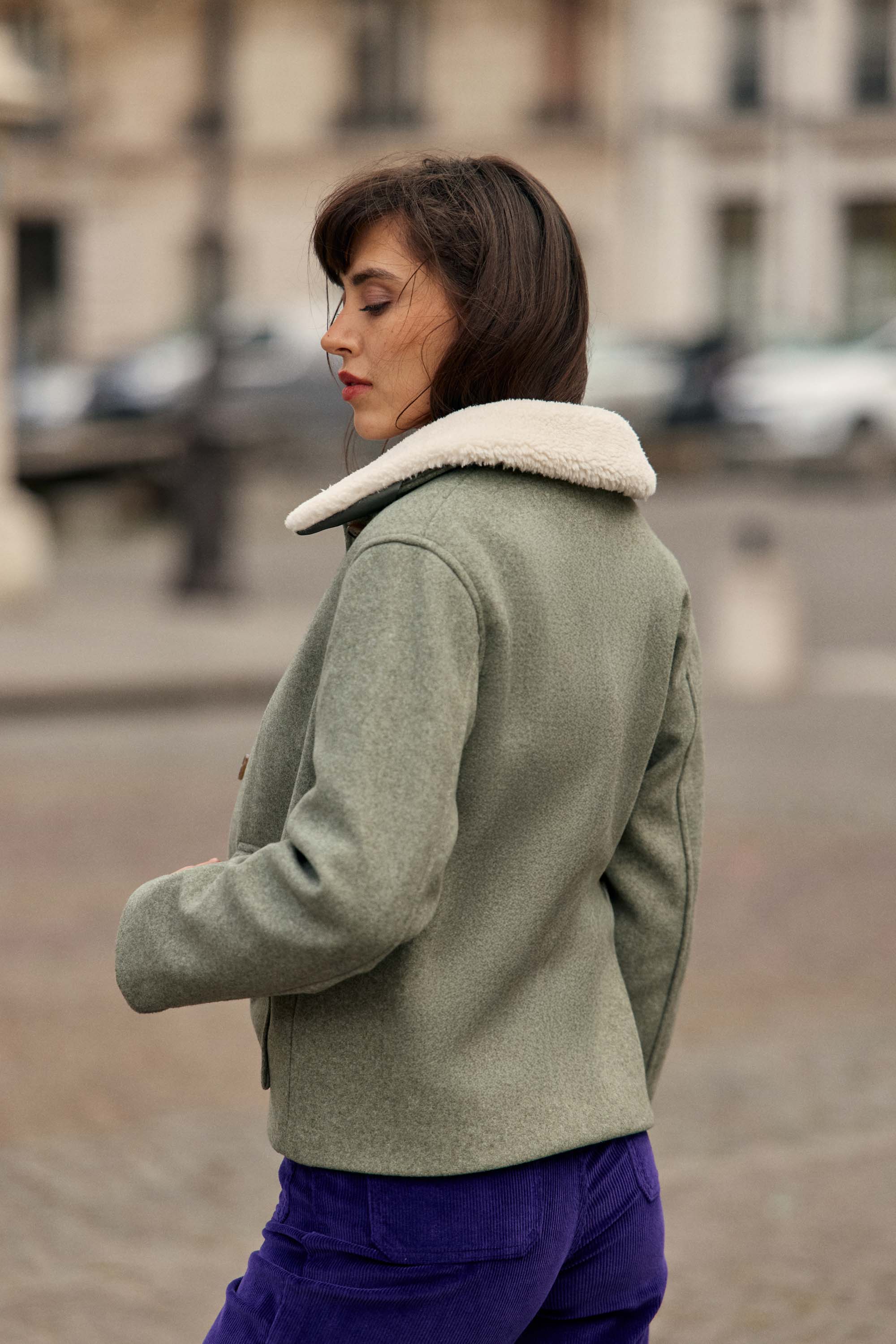 Manteau à col fausse fourrure kaki - Nattie