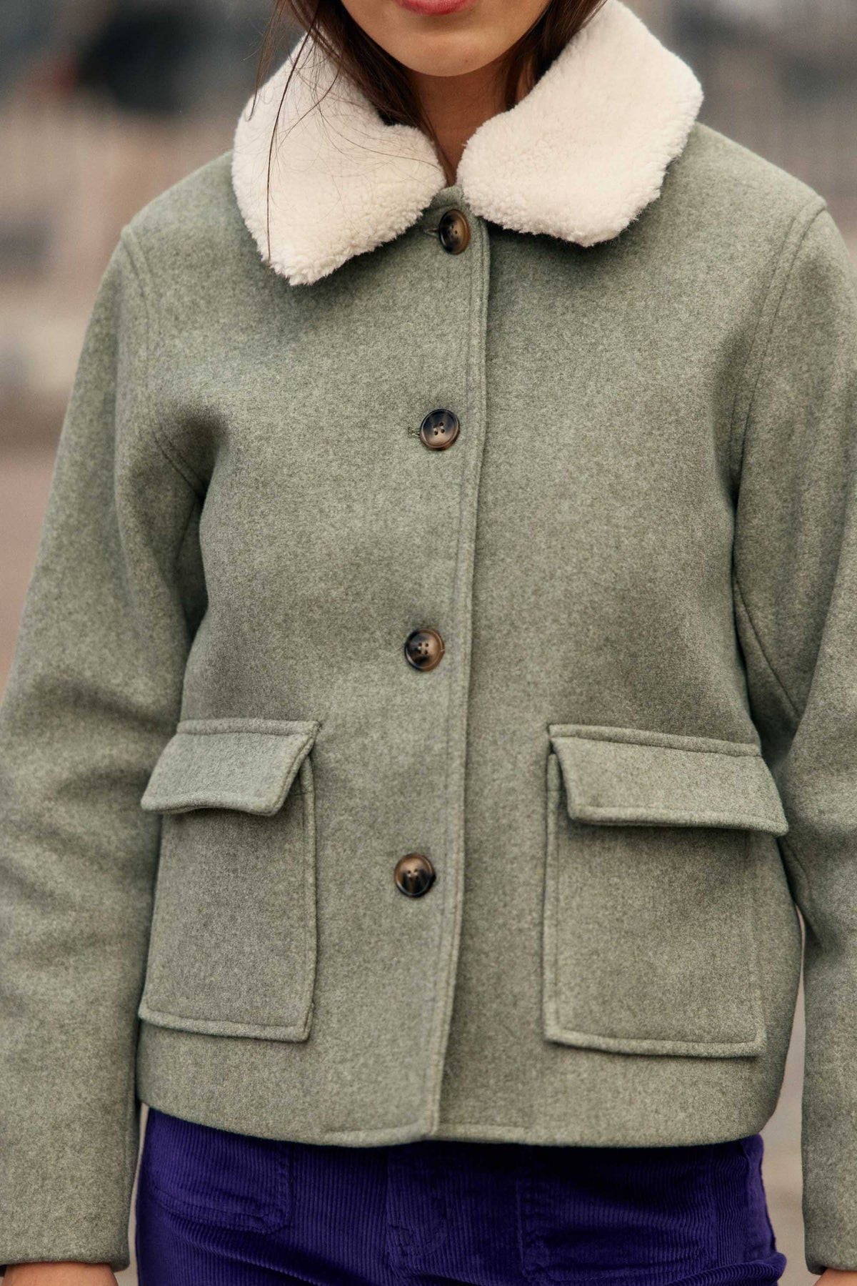 Manteau à col fausse fourrure kaki - Nattie