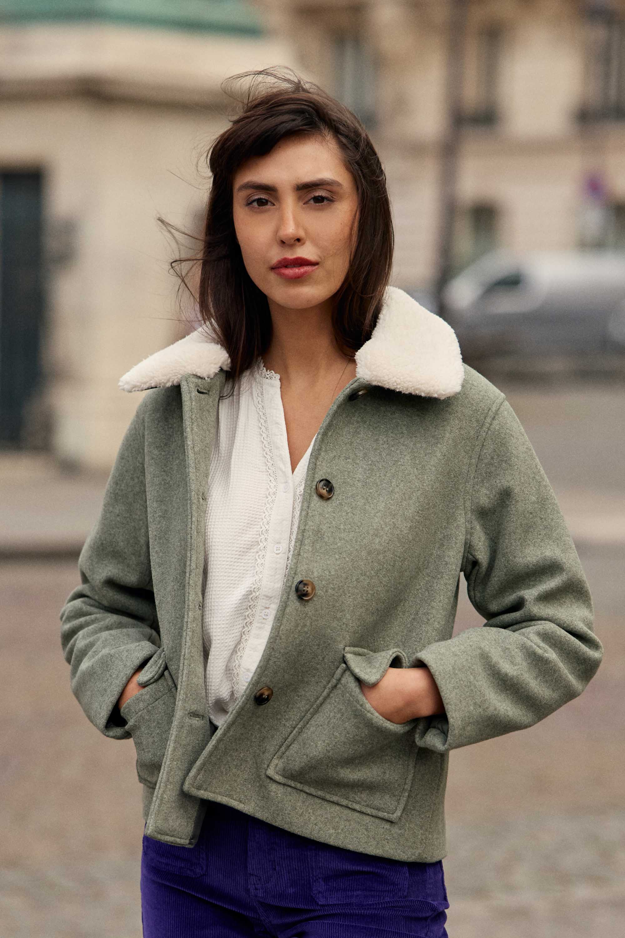 Manteau à col fausse fourrure kaki - Nattie