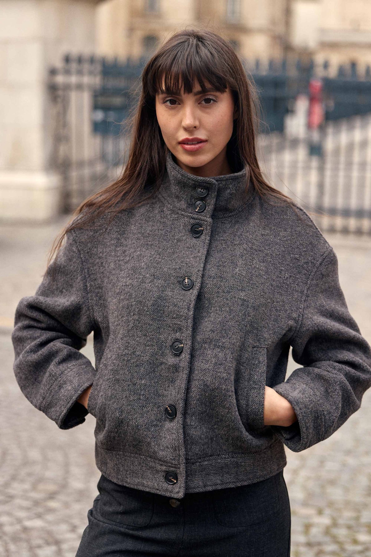 Manteau col montant gris - Nelcy