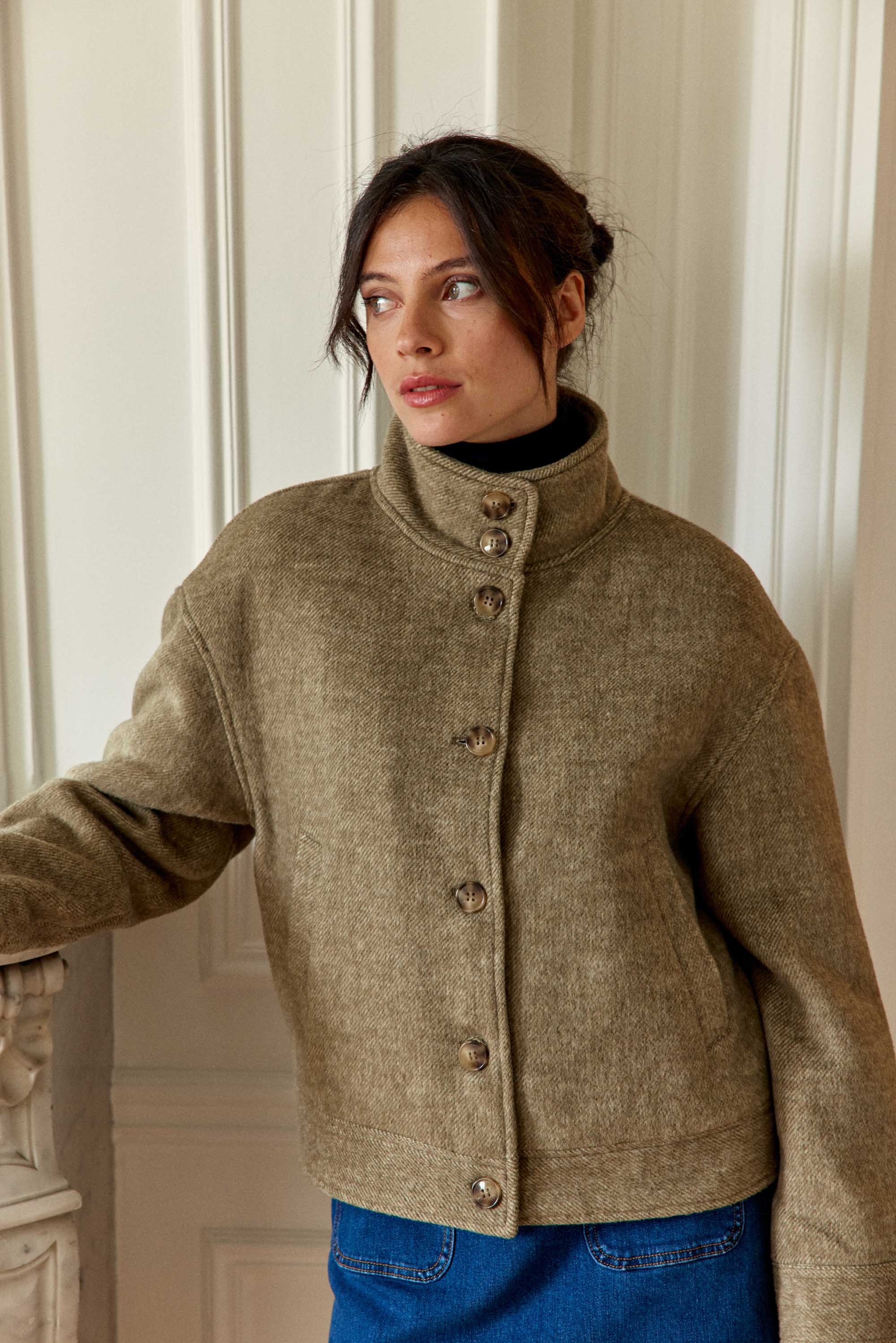 Manteau col montant kaki - Nelcy