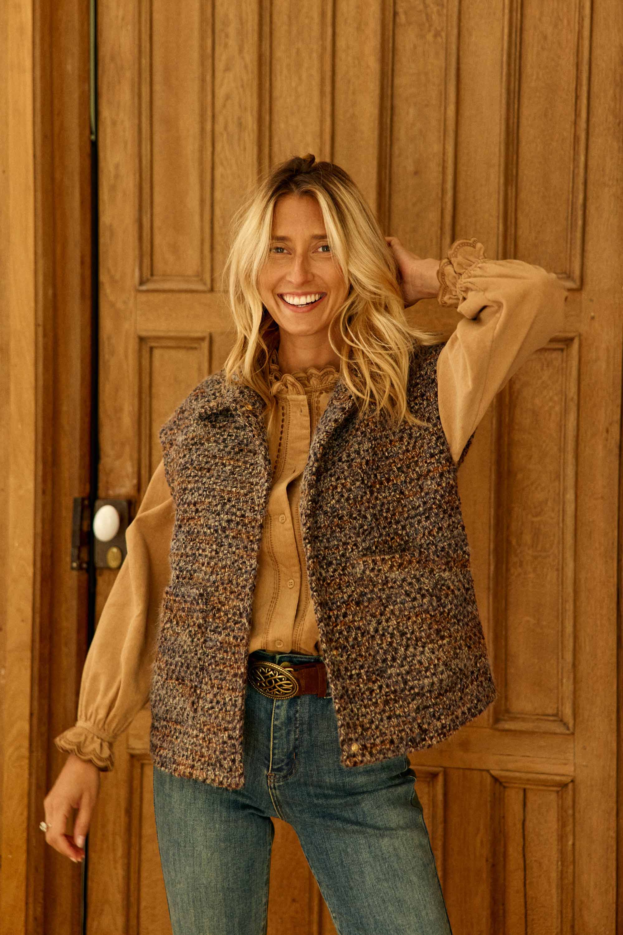 Veste sans manches en tweed marron - Vaya