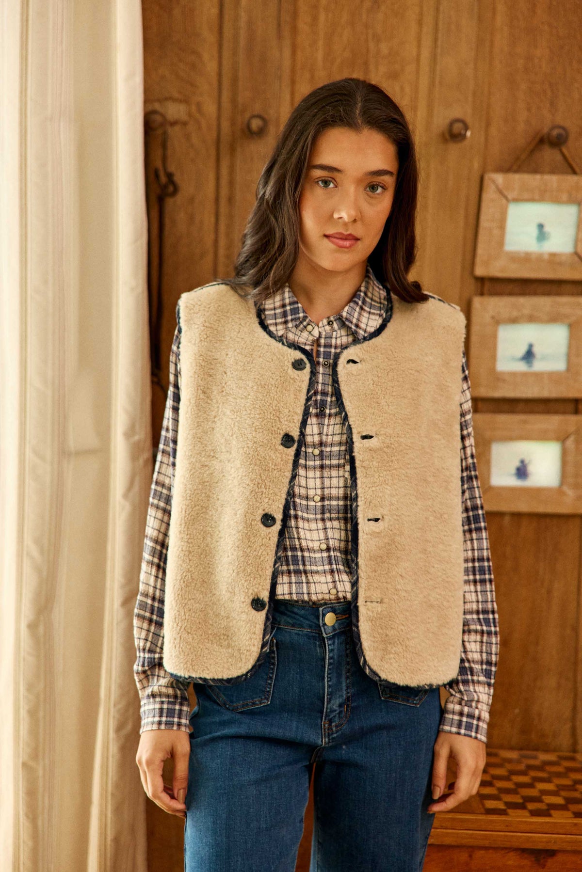 Veste sans manches à carreaux marine - Vinka