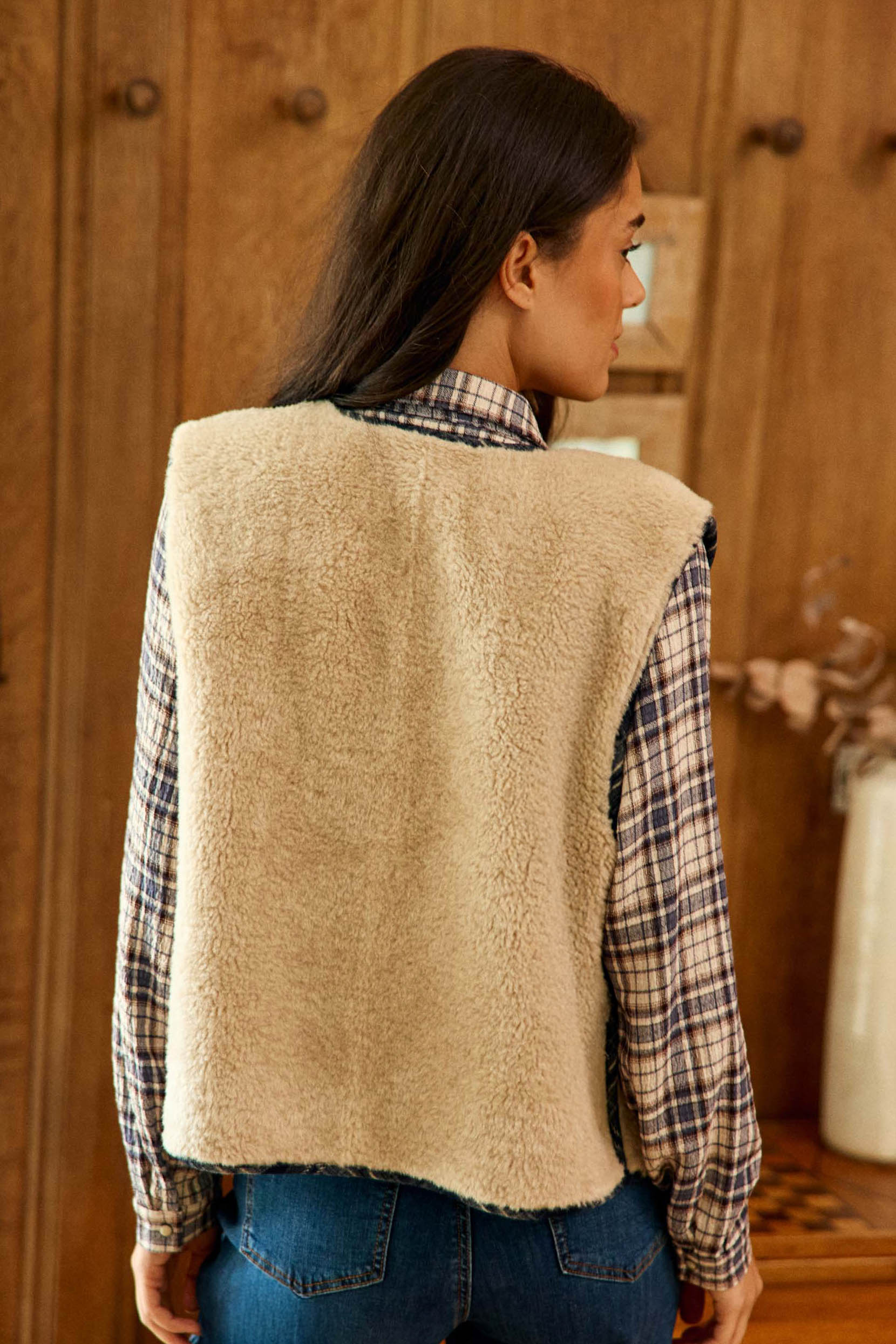 Veste sans manches à carreaux marine - Vinka