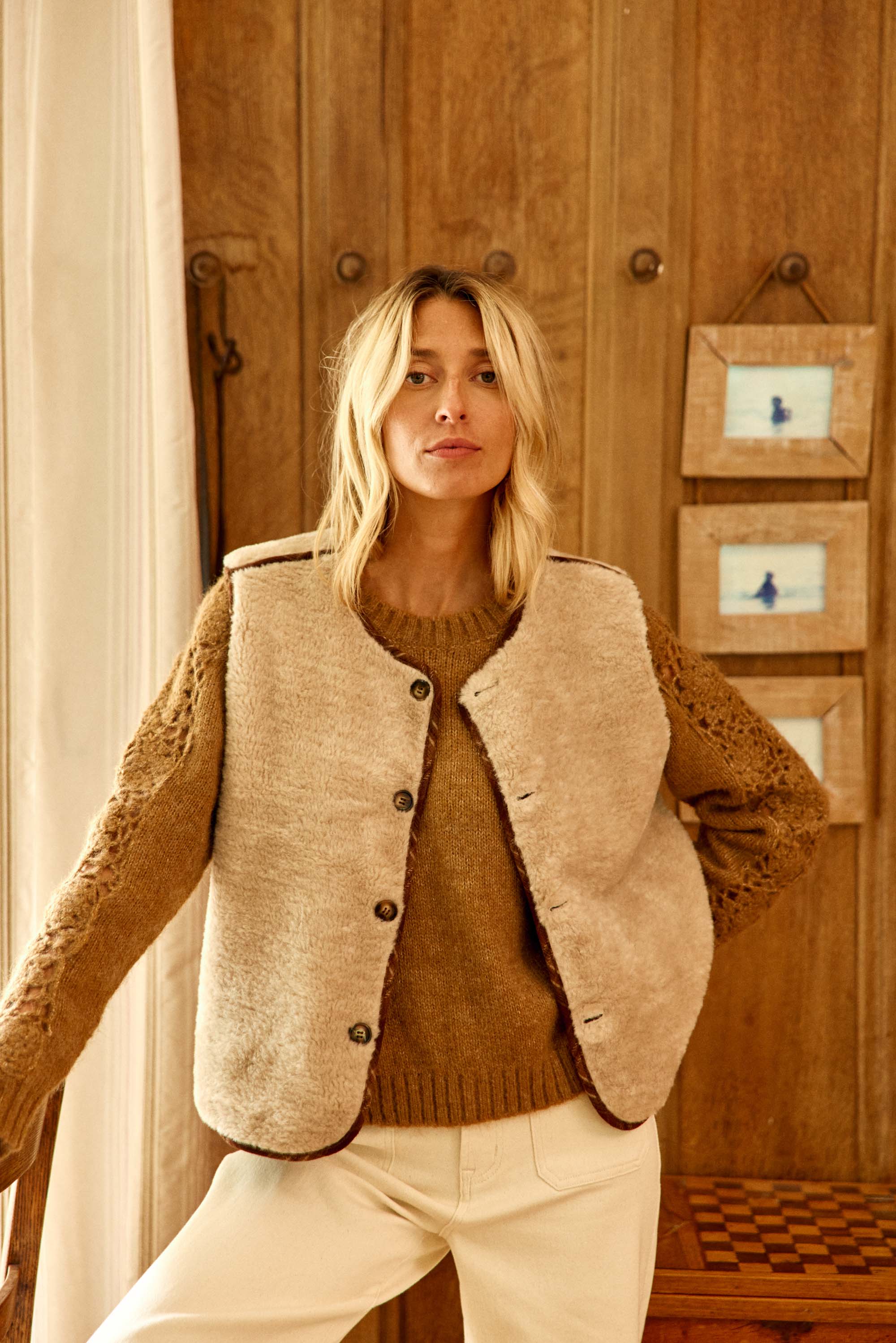 Veste sans manches à carreaux marron - Vinka